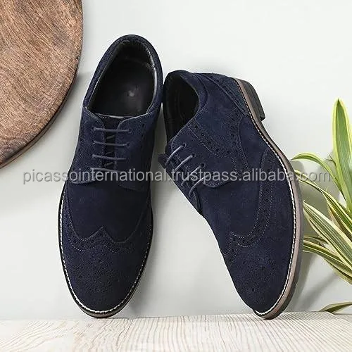 Premium Quality Anti Skid Sole & Waxed Laces Memory Foam Padded Picasso Men Suede Leather Brogue Derby Lace Up Formal Shoes