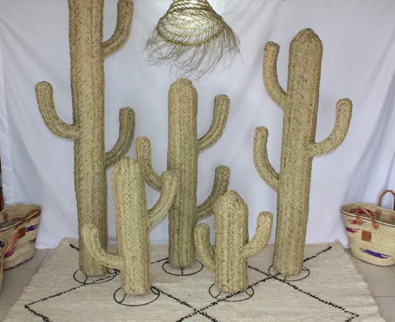 Moroccan Decorative Straw Cactus, Handmade straw cactus rattan, Cactus  doum