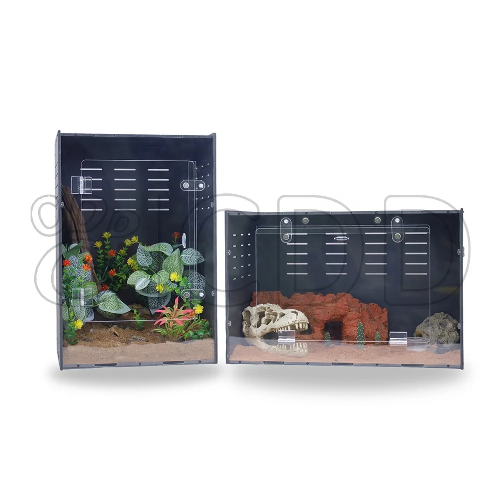 16x16x24 Inch PVC Black Tall Crested Gecko Display Cage Tank Stackable Bioactive Terrarium for Arboreal Reptiles Enclosure Box