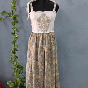 Maxi Dress Strapless Block Print Cotton Long Summer Dress Adjustable Straps Sustainable Long Maxi Gown For Women