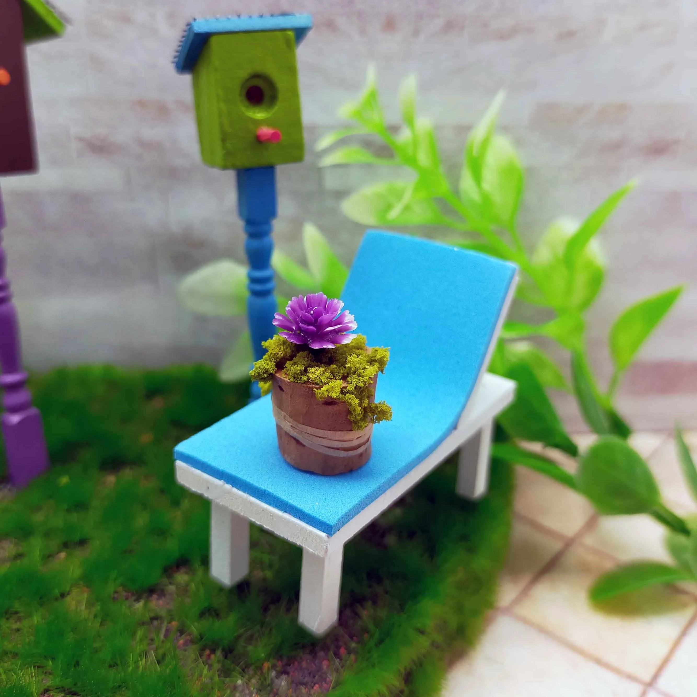 Green Garden Miniature Bird House Watering Device Set DIY Mini Potted  Plants Deck Chair Plastic Resin Mini Furniture Model Toy