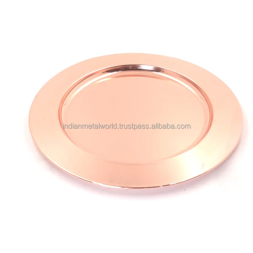Big Copper Hammered Charger Plate Dinnerware Metal Dishes And Plates Customized Modern Platters