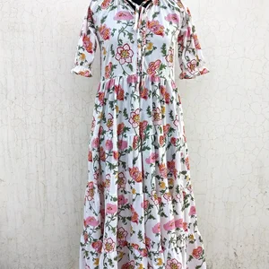 Hand Block Printed Summer Dress Floral Cotton Handmade Sustainable Features Featuring Solid Pattern Pockets Autumn