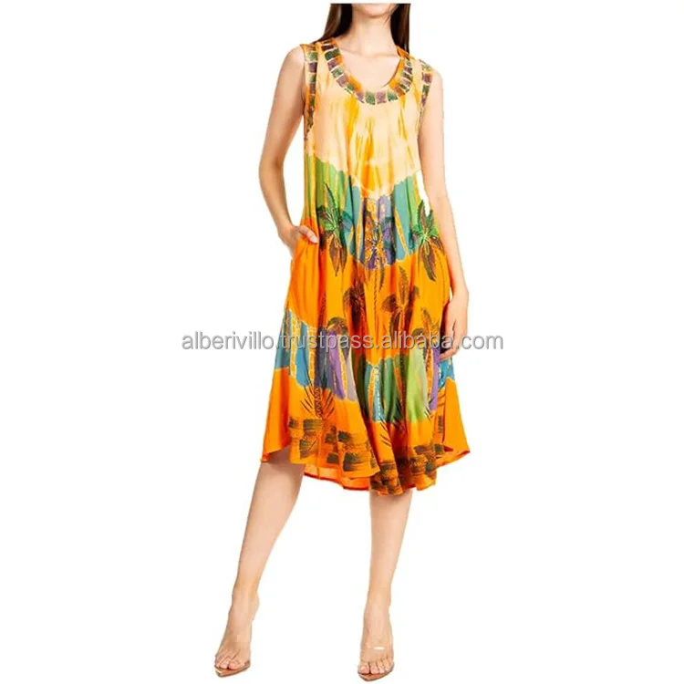 Summer Collection Long Sleeveless Dresses with Pockets Women Maxi Casual Ladies Sexy Modern Style Brush Print Umbrella Dress