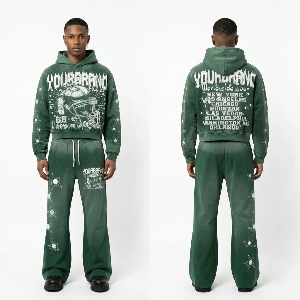 Glory Summer Sport Unisex Casual Streetwear Eco-Friendly 2-In-1 Tracksuit Set 100% Cotton Acid Washed Solid Printing Hoodies