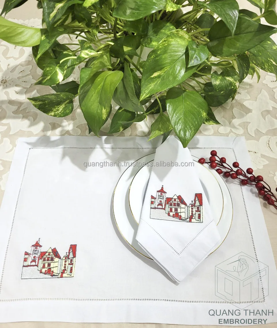 Embroidery Pretty Houses Of Town Corner Placemat&napkin Set For Home