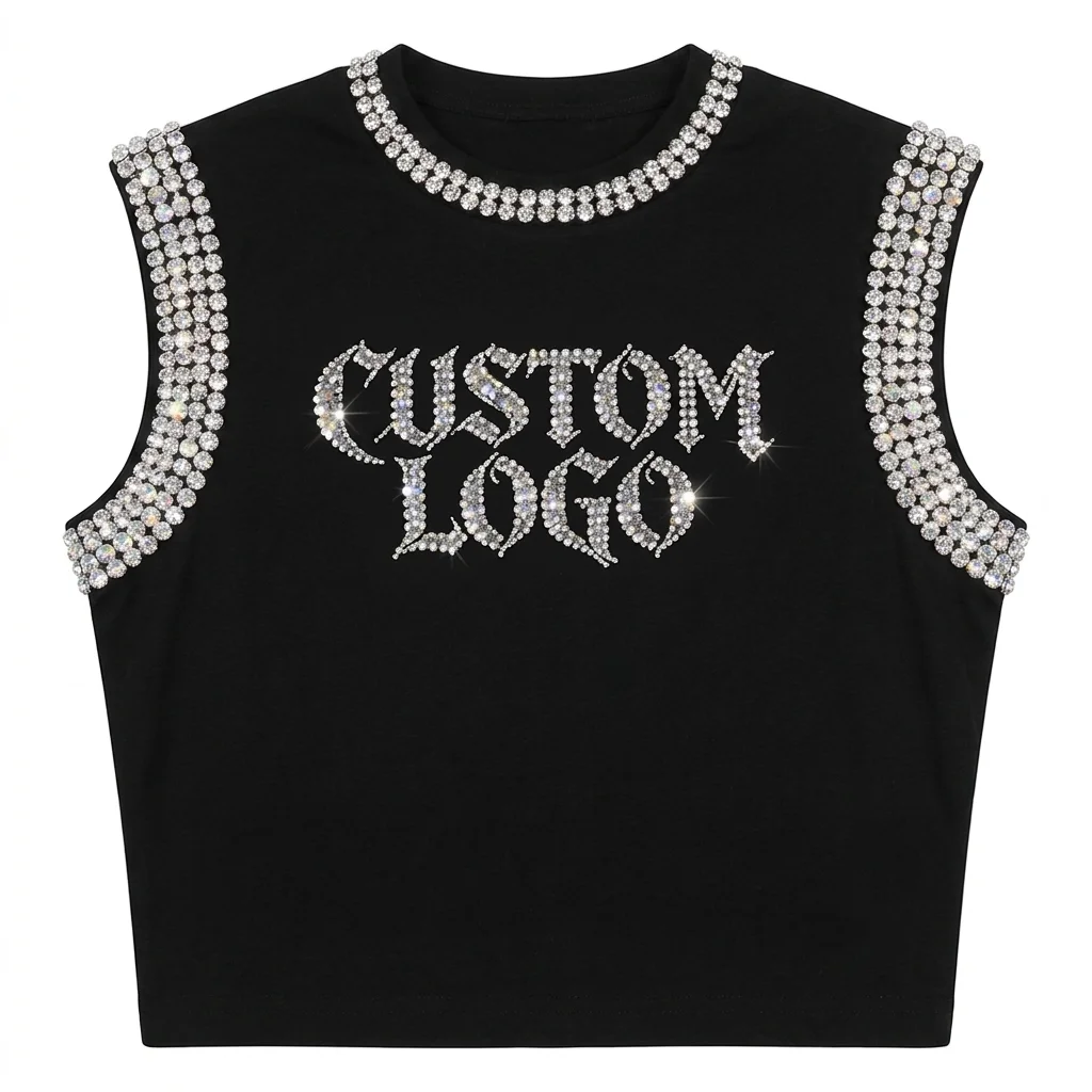 Ibex Custom High Quality Rhinestone Tank Top New Trendy Vintage Style 100% Cotton Soft Breathable Fabric For Women