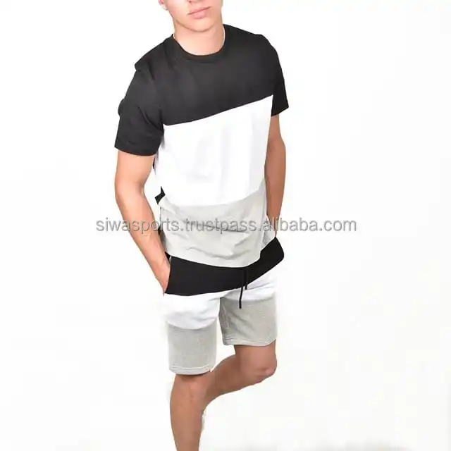 Wholesale Hot Sale Casual Cotton Men 2 Piece Short Sets Men Solid Color