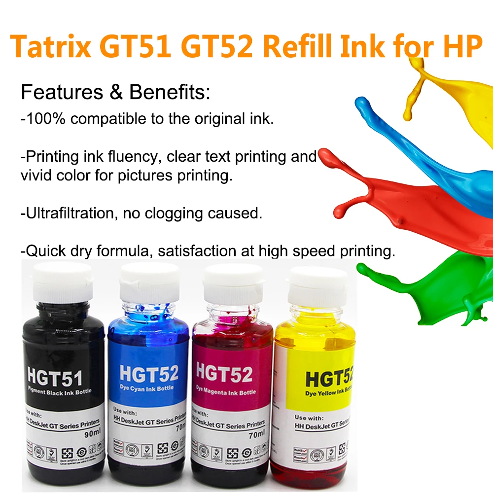 Cartouche D'encre Compatible HP GT51 - 2 Bouteilles Noir 90 Ml, Marque PREMIUM CARTOUCHE