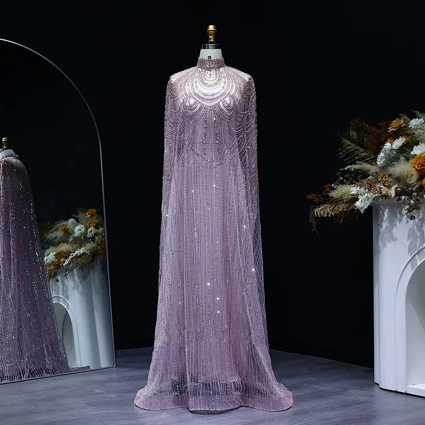 For Jancember LSZ080 Dubai Pink Evening Mermaid Dress for Women Beautiful 3D Pattern Feathers Natural Waistline Pleats for Party