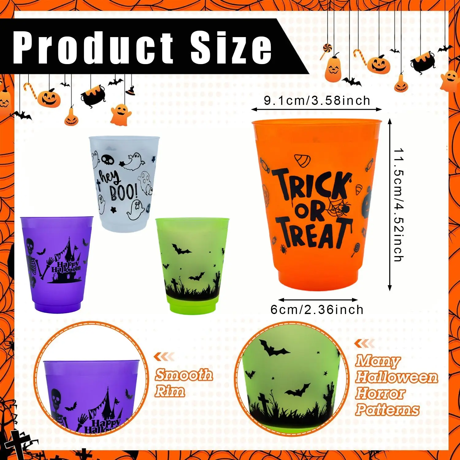 8-Packs 15 oz Halloween Disposable Plastic Cups Stackable Tumblers for Trick-or-Treat Parties Reusable Drinking Cups for Picnics - Image 2