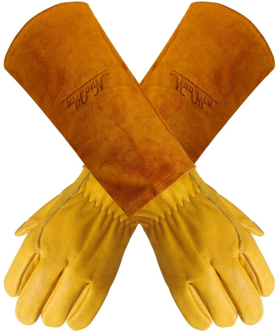 men's leather gauntlet gardening gloves