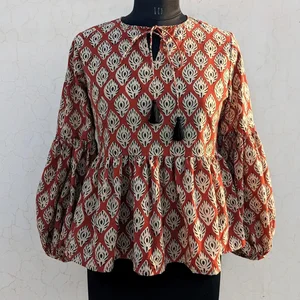 Casual Floral Embroidered Tank Top Hand Block Printed Cotton Top for Travel Lunch Dates Nonwoven Weaving Method