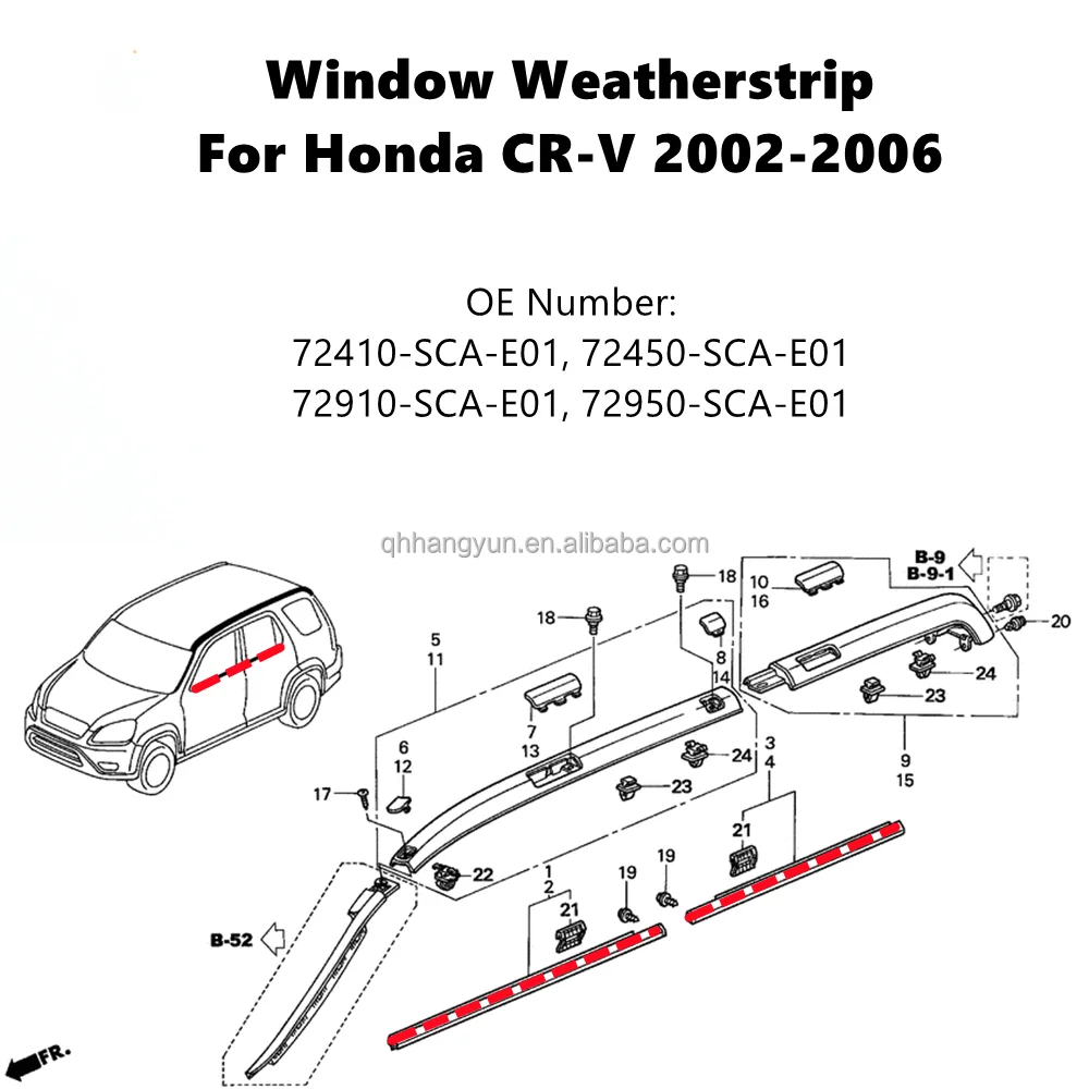 4PCS Weatherstrip Seal Belt 72410-SCA-E01 for Honda CR-V 2002-2006 ...