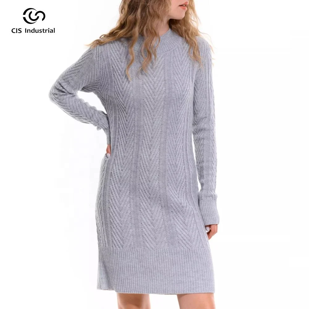 Women's Heavy Gauge Cable Knit Winter Sweater Dress Casual Midi Design with  Front Logo Jacquard Graphic and Thermal Dress