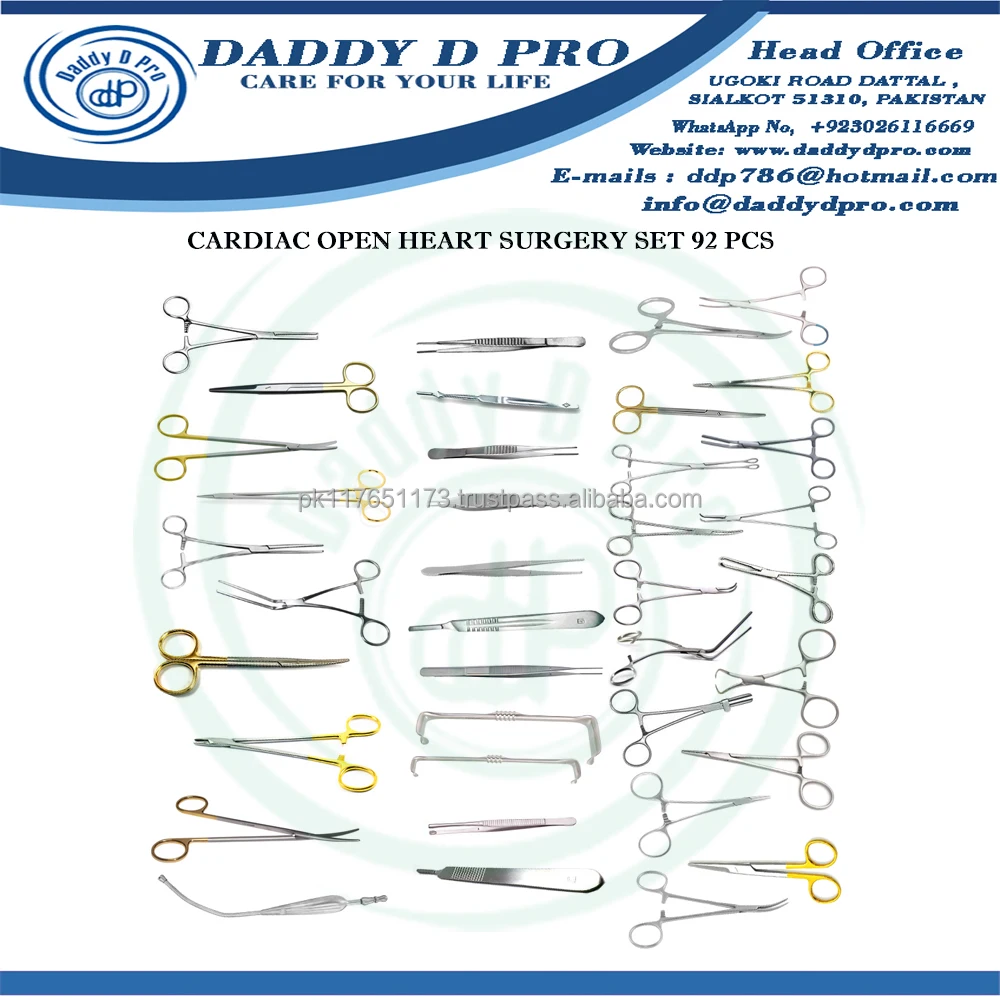 Cardiac Open Heart Surgery Instruments Set Of 92 Pcs Stainless Steel