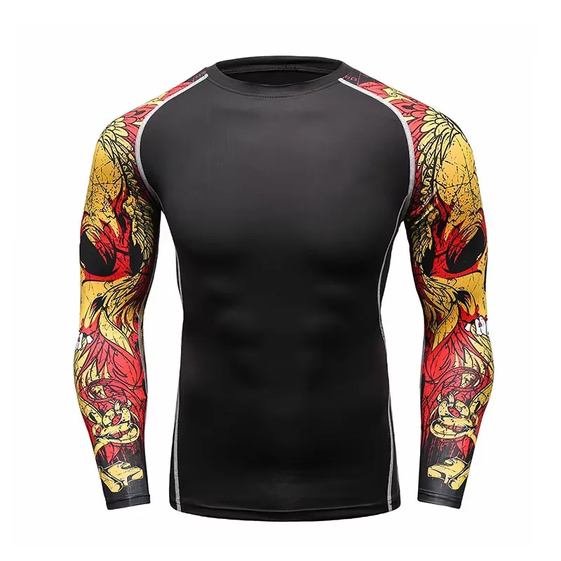 Custom Wholesale Men High Elasticity Compression Exercise Shirt Quick Dry Moisture Wicking Workout & Outdoor Sports Rash Guard
