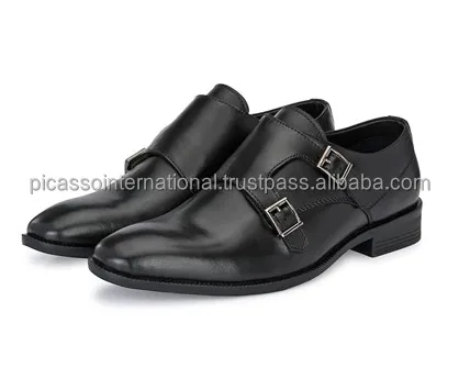 Double Monk Strap Black Antique Italian Leather Formal Casual Office Dress Party Wear Men's Genuine Leather Shoes Supplier