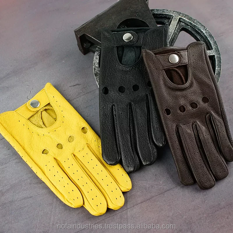 New Fashion Genuine Deerskin Leather Gloves For Men Black Brown Yellow