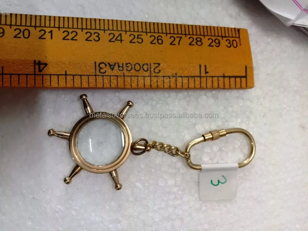 Nautical Wheel Steering Magnifying Glass Keychain, Ship Wheel Maritime Keyring Novelty Decorative Accessory