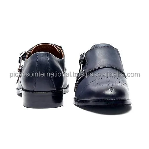 Double Blue Monk Strap Designer Casual Wear Oxford Trendy Office Business Genuine Leather Formal Shoes from Indian Supplier