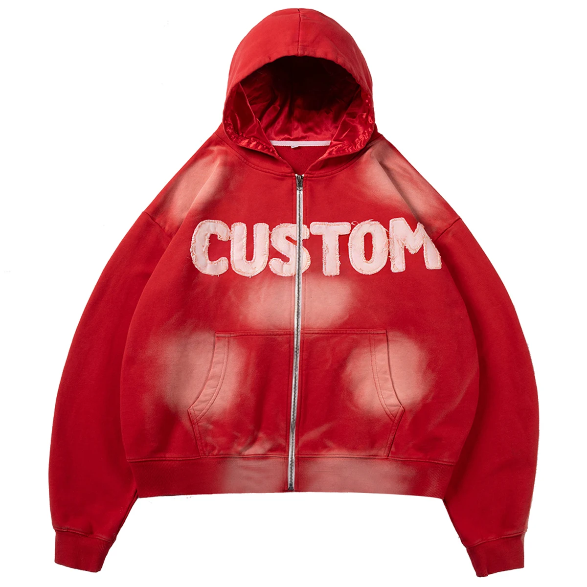 Glory Custom Screen Print Sun Fade Crop Oversized 100& Cotton Premium Quality Hoodie Drop Shoulder Zipper Up Hoodie OEM