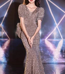 2026 Women's Luxury Banquet Temperament Evening Dress Side Slit Sleeveless Embroidery Sequins Beaded Mermaid Evening Dress