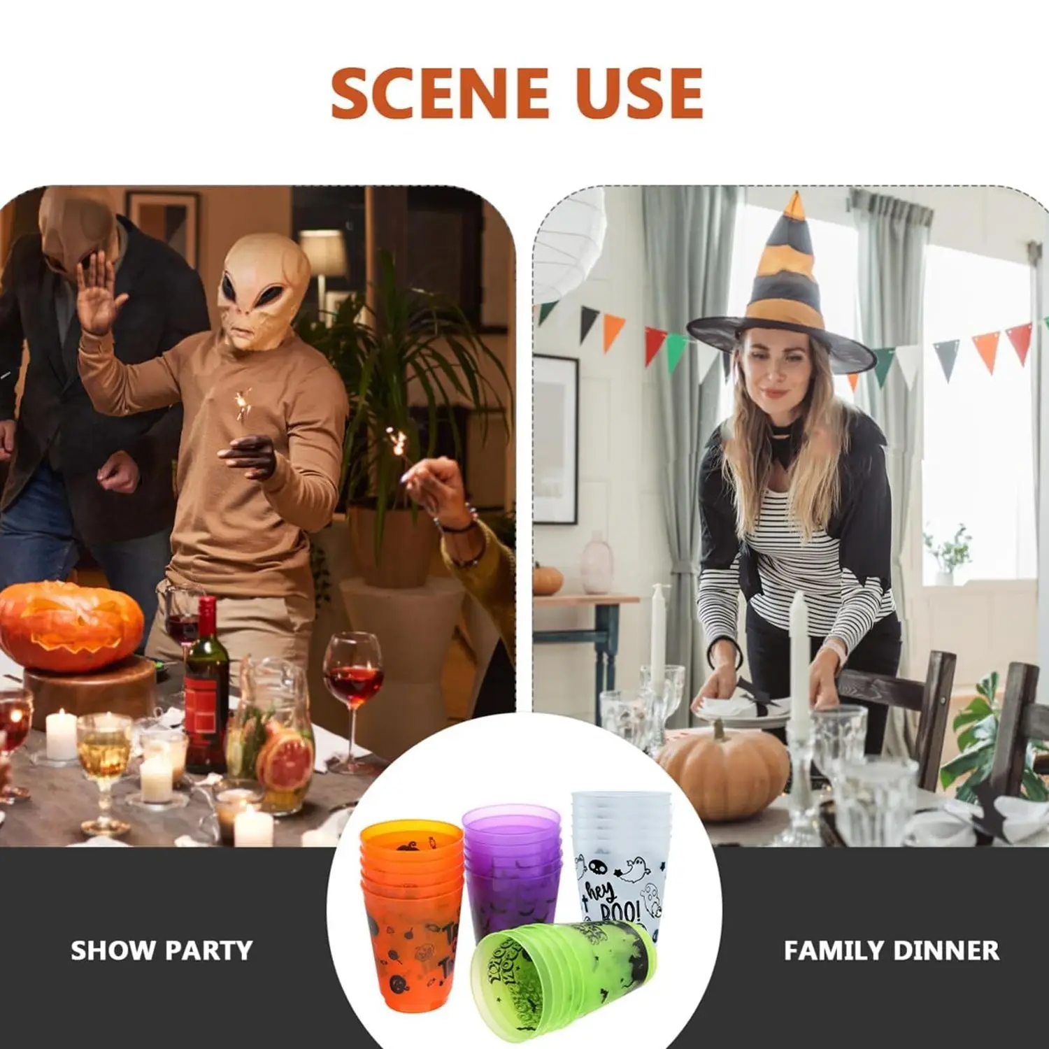 8-Packs 15 oz Halloween Disposable Plastic Cups Stackable Tumblers for Trick-or-Treat Parties Reusable Drinking Cups for Picnics - Image 6