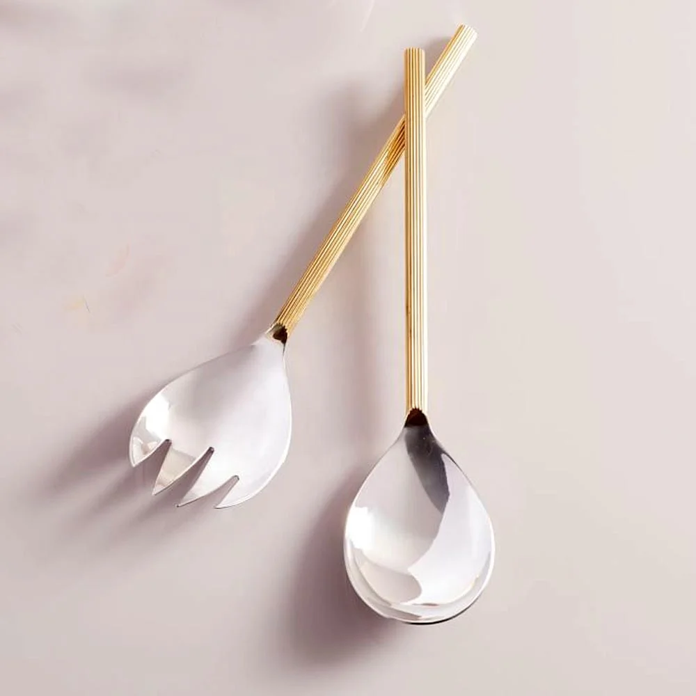 Набор серверов для салата из нержавеющей стали с бирюзовой синей эмалированной ручкой роскошные декоративные столовые приборы набор