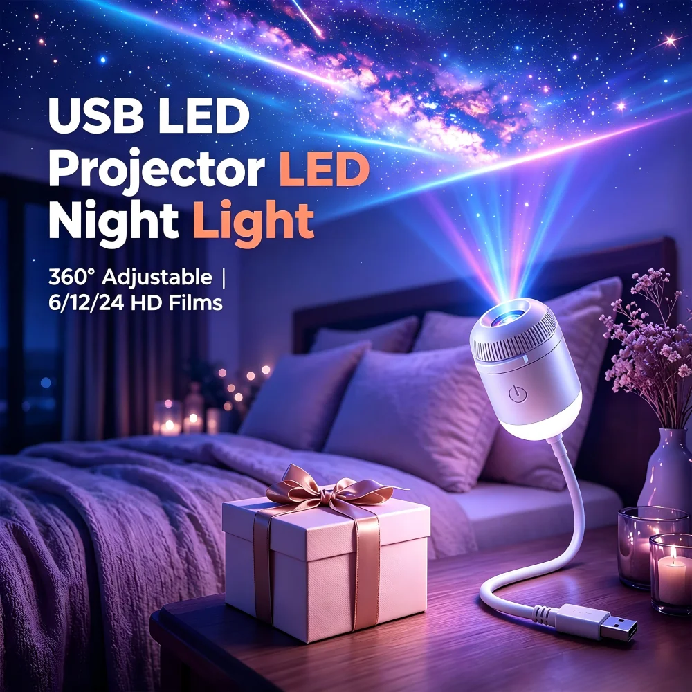 2026 USB Powered ABS LED Night Light Projector Galaxy Star Nebula Aurora Sky Dynamic Rotating Light for Kids Bedroom