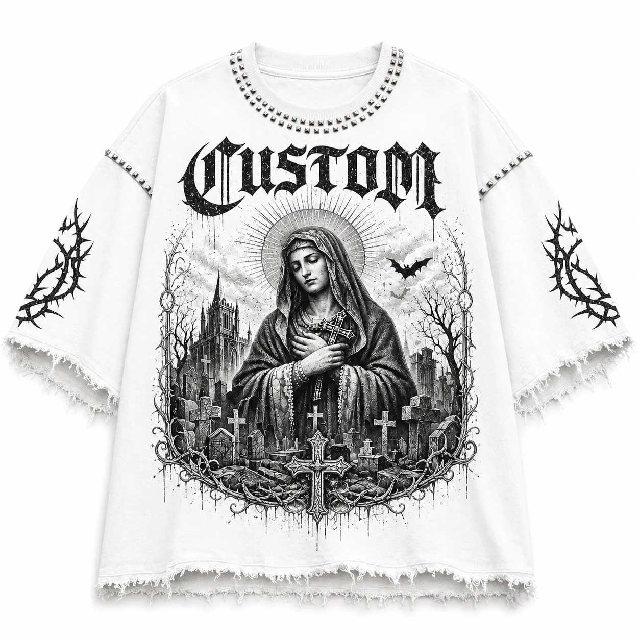 Glory Custom White Distressed Drop Shoulder T Shirt 100% Cotton Soft Fabric Vintage Style Short Sleeves T Shirt For Unisex Wear