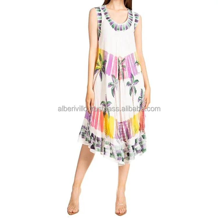 Summer Collection Long Sleeveless Dresses with Pockets Women Maxi Casual Ladies Sexy Modern Style Brush Print Umbrella Dress