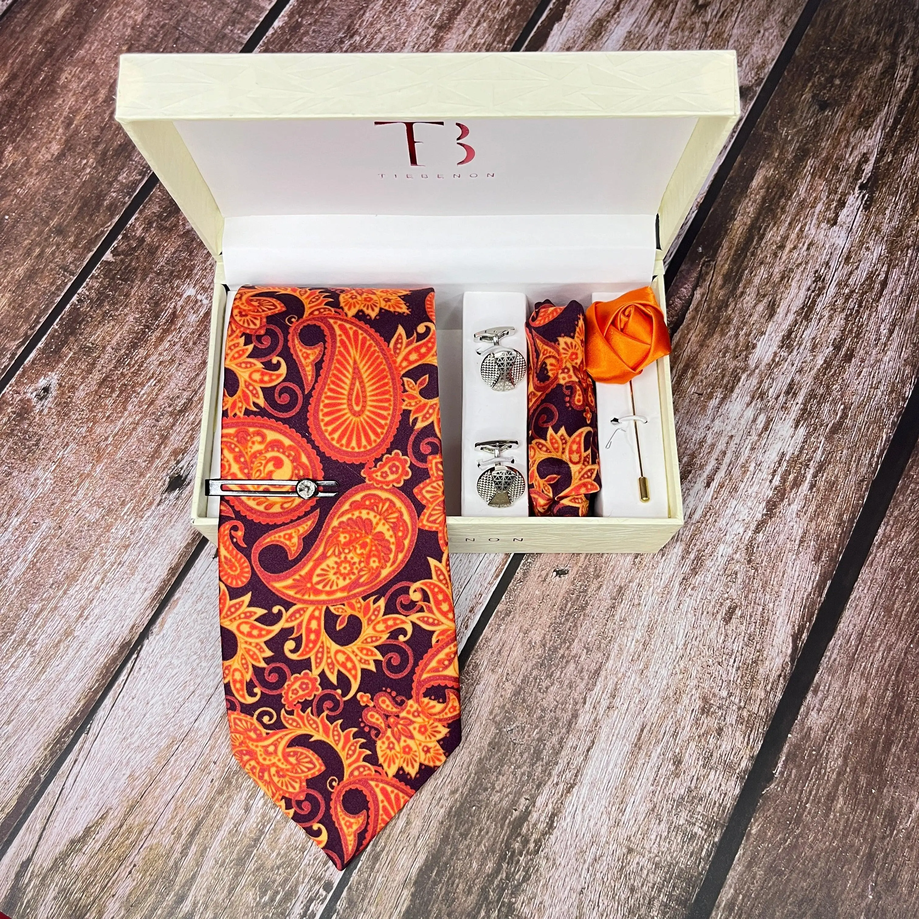Elegant Copper Paisley Printed Silk Tie Fashion Accessory