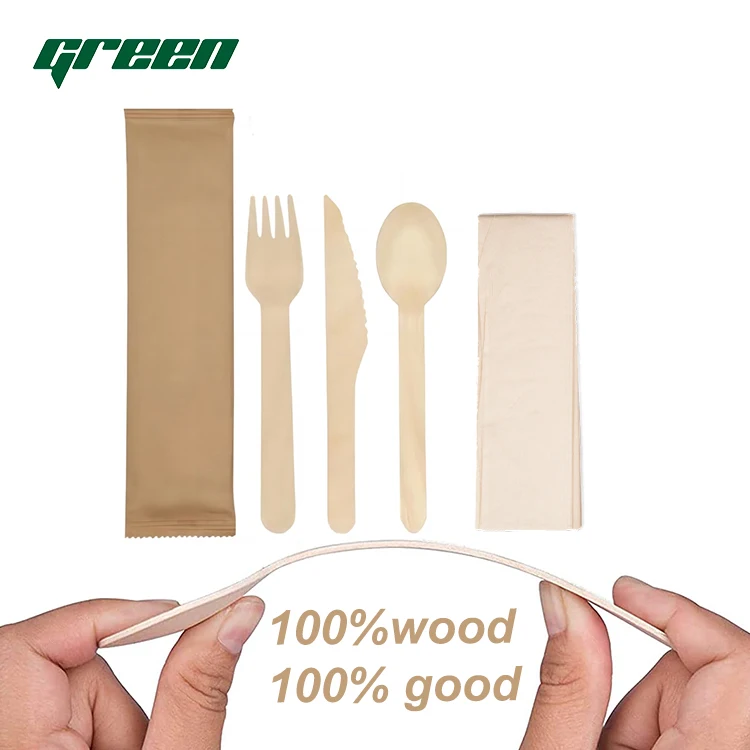 Eco Friendly Biodegradable Disposable Dinnerware Tableware Set Birch Wood Spoon and Fork Knife Set Wooden Cutlery