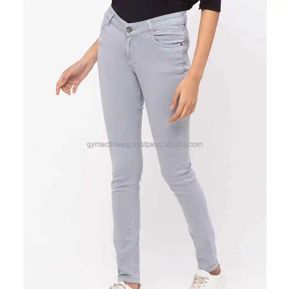 Custom Fashionable Women Denim Jeans Solid Colors Pants Jeans Woman Pencil Jeans Style Washed