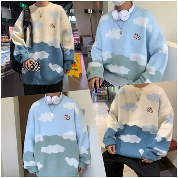 Wholesale New Men's Sweaters OEM high quality winter animated sweater jumpers custom new logo oversized neck knit sweaters