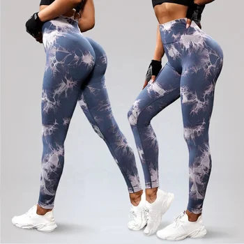 Wholesale Gym Fitness Sports Wears Women Seamless Leggings Butt Lift Scrunch Yoga Pants Running High Waist Tie Dye Leggings