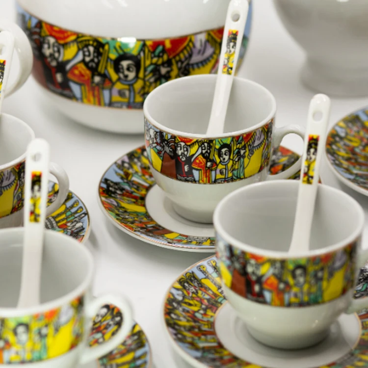 90ml Customized Print Eritrean Ethiopian Coffee Cups Coffee Cup and Saucers Ceramic Porcelain