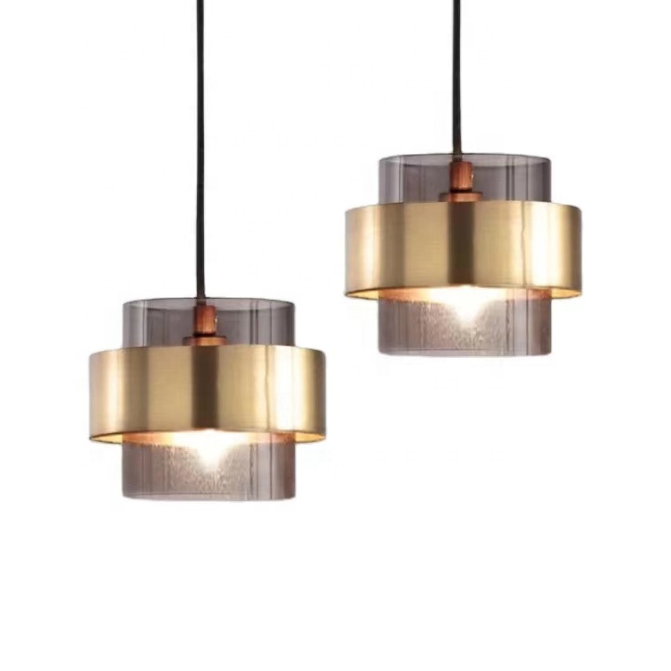 Светодиодный современный роскошный стеклянный абажур с золотым цилиндром для кухонного островка и бара, прикроватная люстра