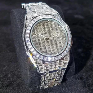 High Quality Diamond Moissanite Stainless Steel White Gold/Yellow Gold Business Iced Glass Dial Luxury Automatic Mechanical