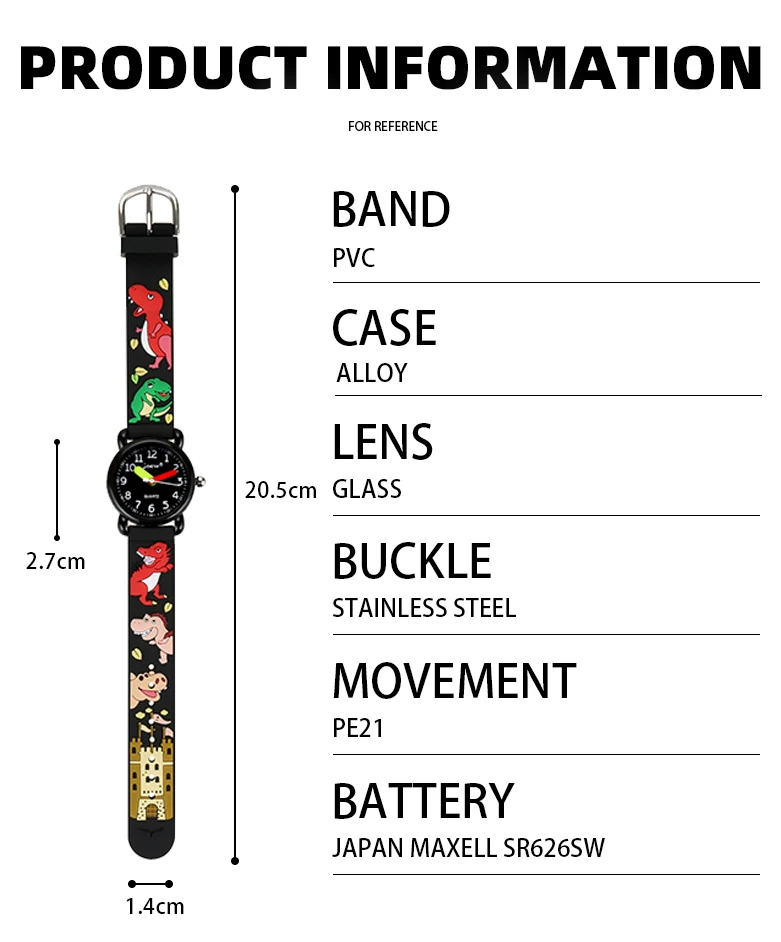 Ultra-Thin Fashion Dinosaur 3D Cartoon Analog Watch for Kids