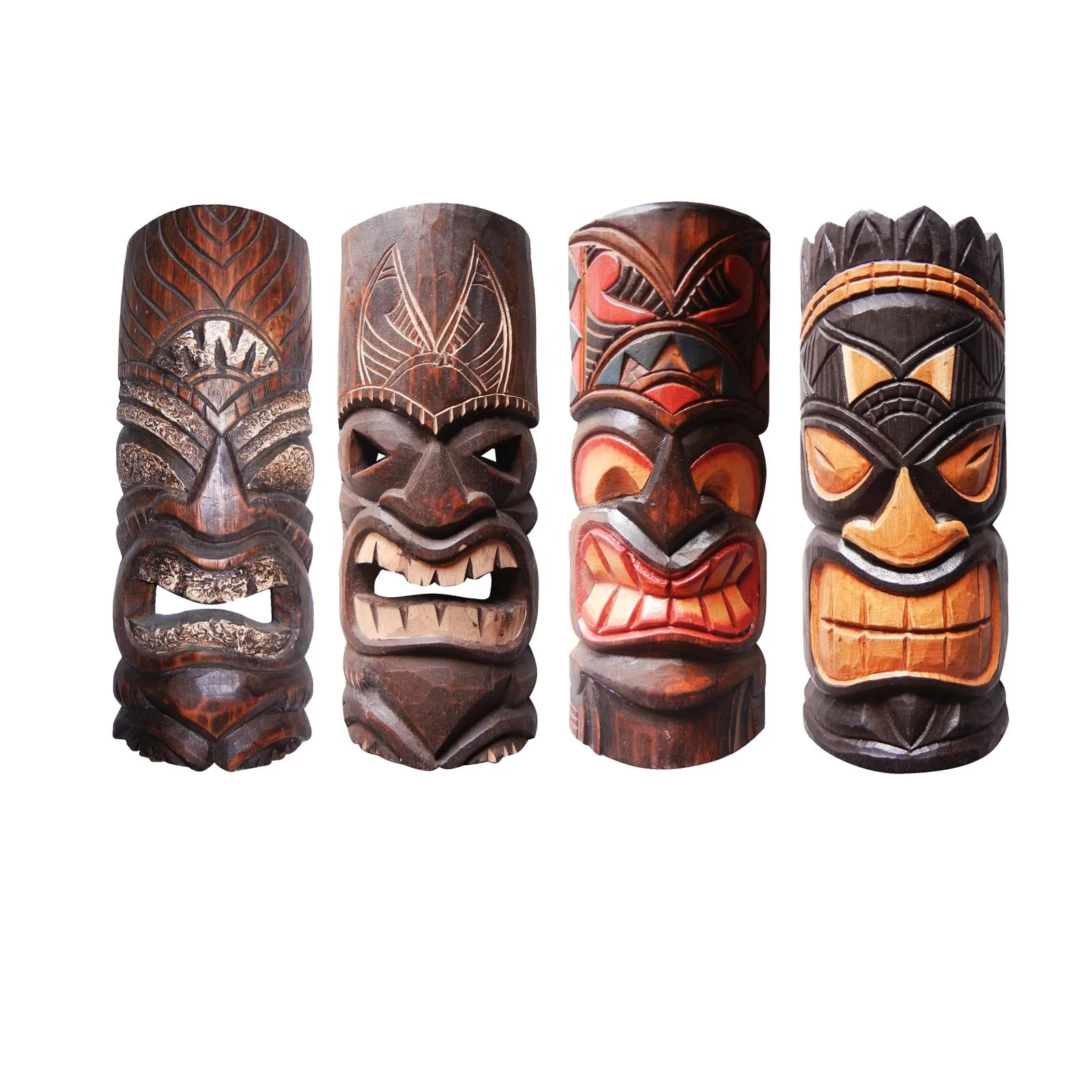 Hand Carved Wood Tiki Mask Hawaiian Tribal Polynesia Style Island