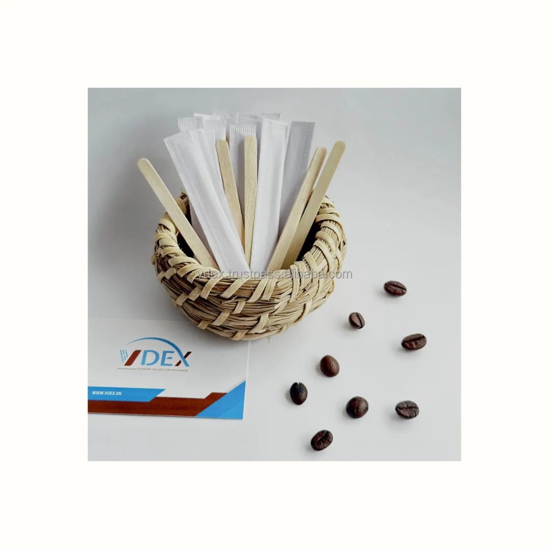 Vdex 90MM Individual Paper Wrapped Natural Wooden Coffee Stirrer Honey Stir Eco-Friendly Disposable Bulk Cocktail/Drink Stirrers