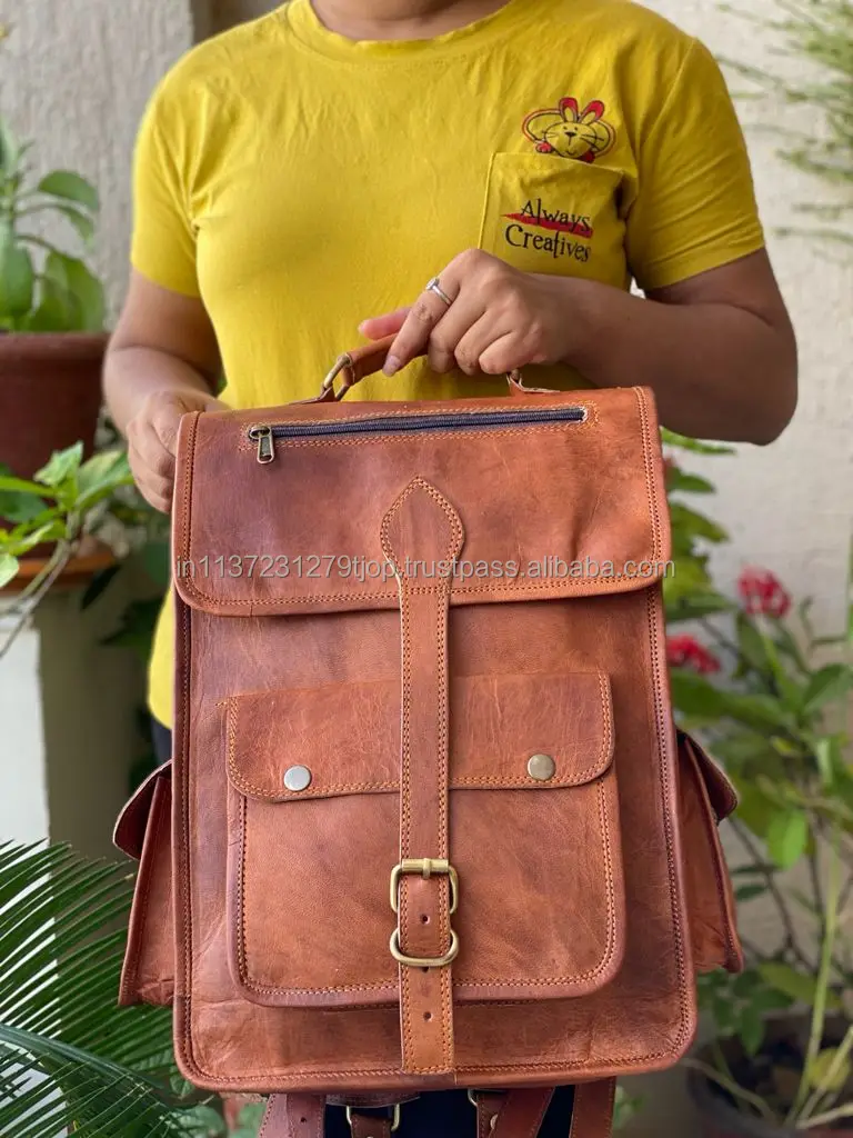 Unisex 100% Real online Leather Backpack in Brown, Vintage Handmade, Brand New