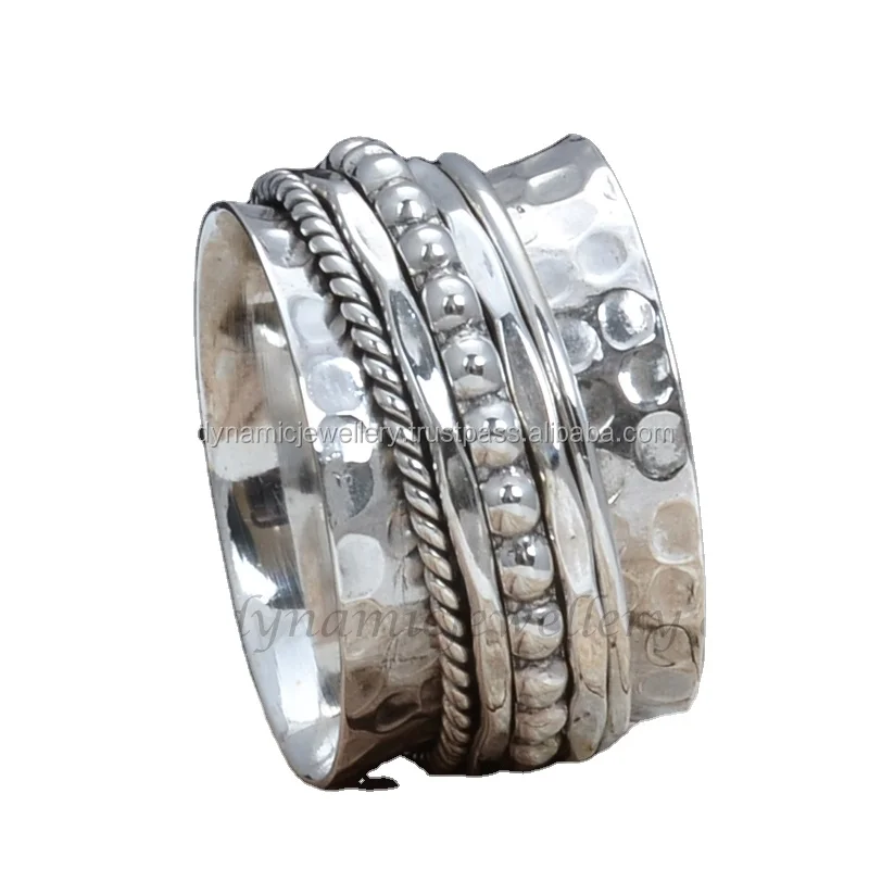 Solid 925 Sterling Silver Spinner Ring Meditation Statement Handmade Ik713
