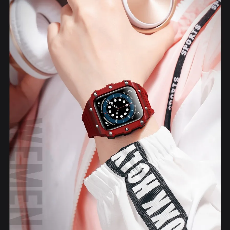 【バンド】 カスタムロゴカーボンファイバー高級時計ケースアップルウォッチ用軽量smartwatch保護ケース Buy Protective