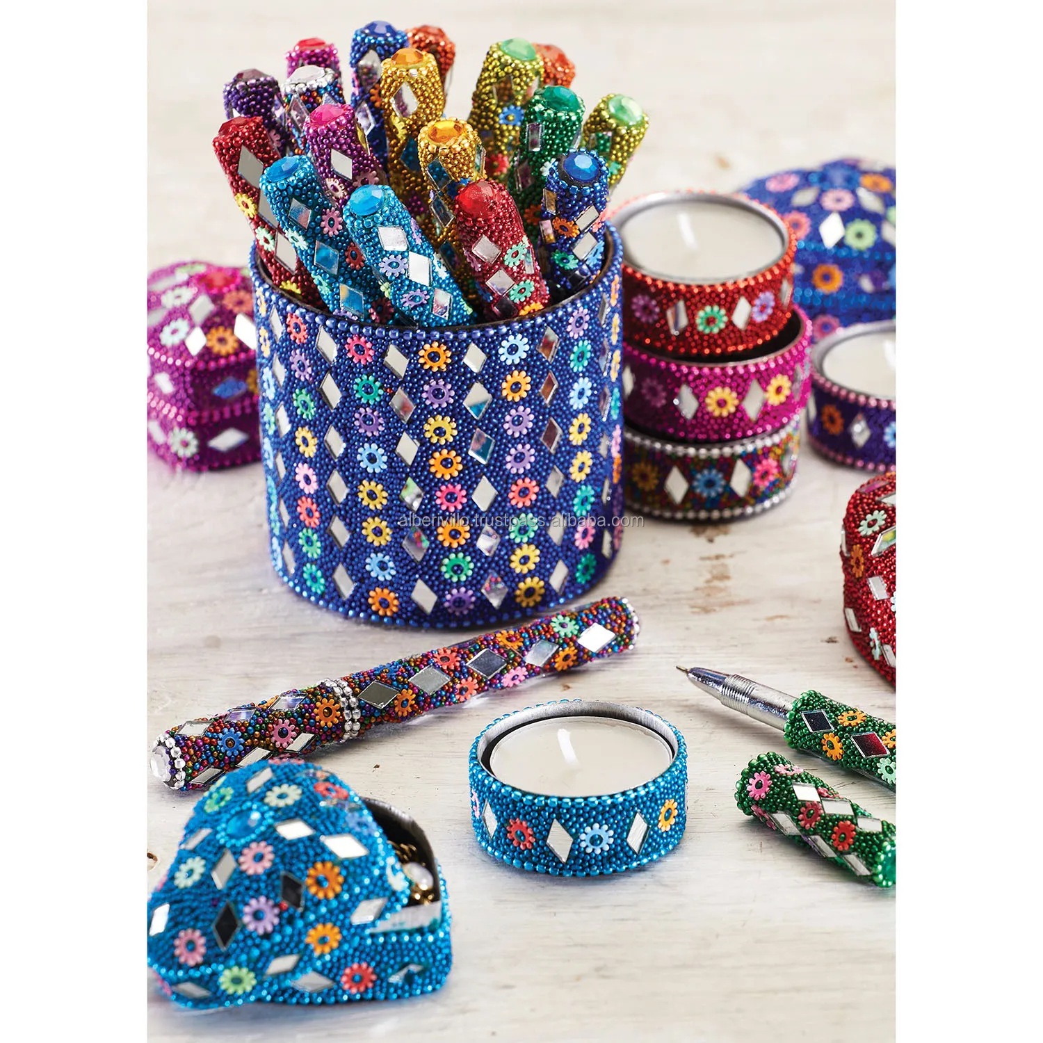 Portable Ballpoint Pens Handicraft Pen with Beads and Mirror Indian Handmade Pen for Gifts and Souvnier From Indian Manufacturer