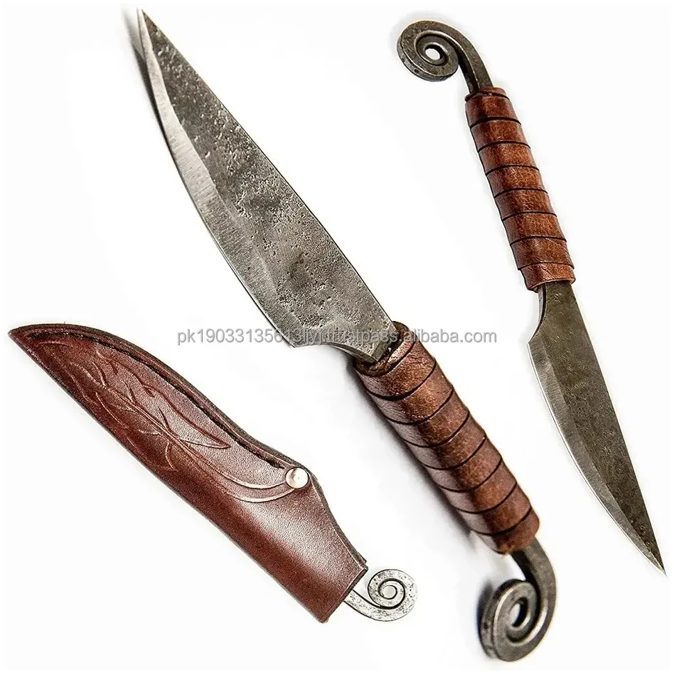 Handmade Carbon Steel Viking Knife With Hand Forge Handle and Fine Leather Sheath Medieval Hunting Viking Knives