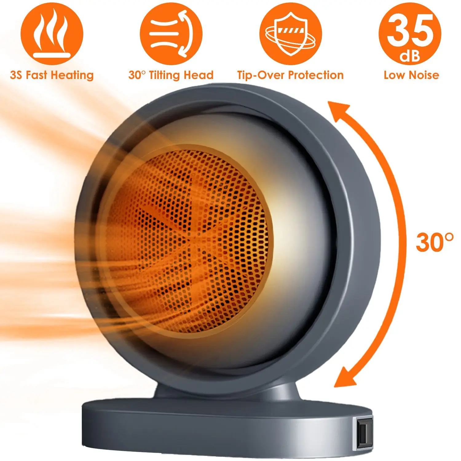 Desktop Electric Heater, 380W, Portable, 30-degree, 3S - detail 6