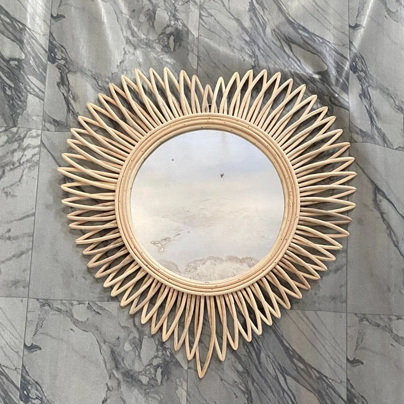Vintage Heart Shaped Wicker Wall Mirror